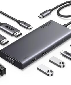 UGREEN 8‑in‑1 USB‑C Multifunction Adapter with dual 4K HDMI, VGA, USB 3.2 ports, and 100W charging – UG‑35588