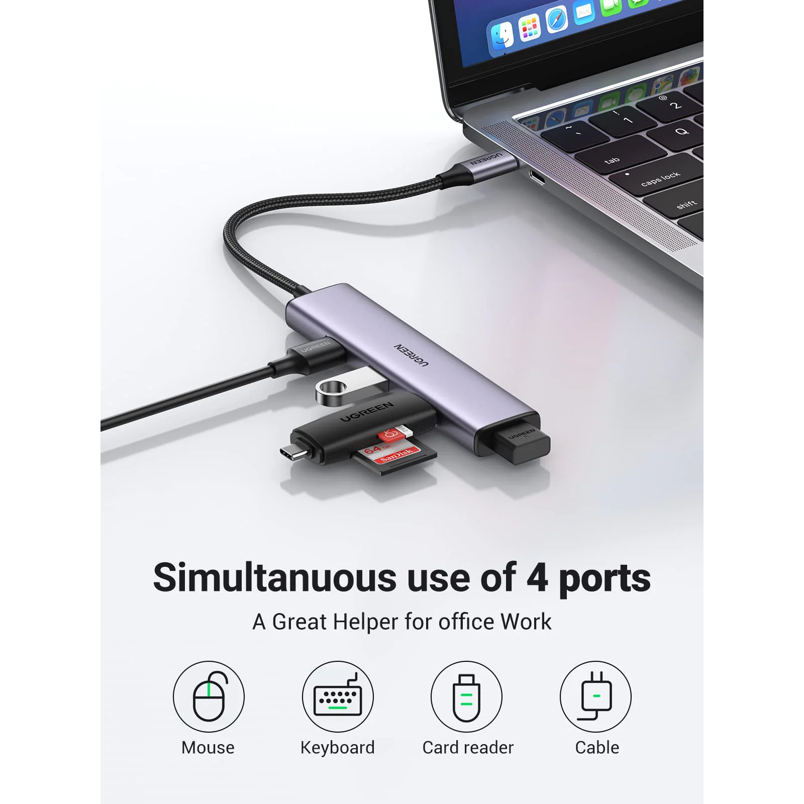 UGREEN USB-C to 4-Port USB 3.0 Hub (CM473, UG-20841) - Image 2