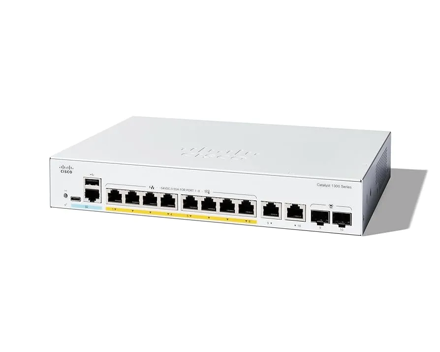 Cisco Systems Catalyst 1300 C1300-8P-E-2G 8-Port Gigabit PoE Switch with 2x1G Combo