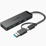 Vention 4-Port USB 3.0 Hub with Type‑C & USB‑A 2‑in‑1 Interface and Power Support 0.15M ABS VEN CHTBB