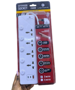 Lightwave 4 Way Extension Socket 3 Metres with USB and USB-C Fast Charging, Surge and Overload Protection