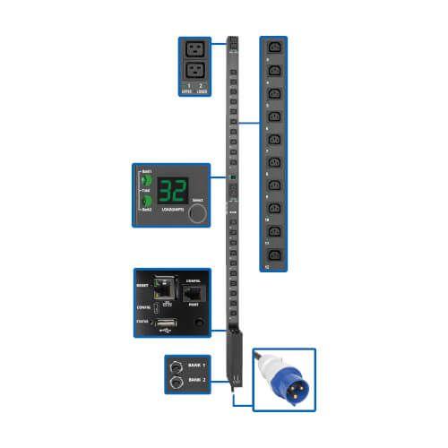 Tripp Lite PDUMV32HVNETLX Single-Phase Switched PDU - 7.4kW, 230V, IEC 309 32A Blue, 10 ft Cord