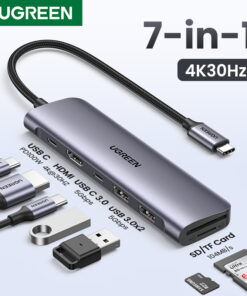 UGREEN 7 in 1  Multifunction Adapter, USB-C To USB 3.0 A ( 2 port) + USB-C + 4K HDMI + SD & TF Card reader +PD Converter (CM195, UG-15214)