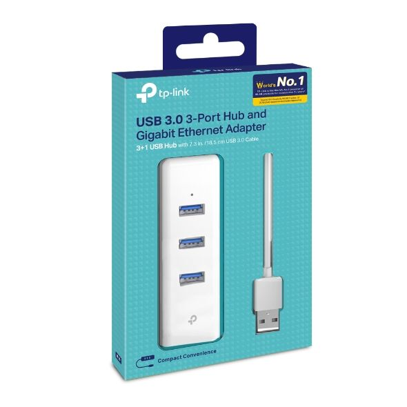 TP-Link USB 3.0 to 3-Port Hub & Gigabit Ethernet Adapter 2-in-1 USB Adapter – TL-UE330