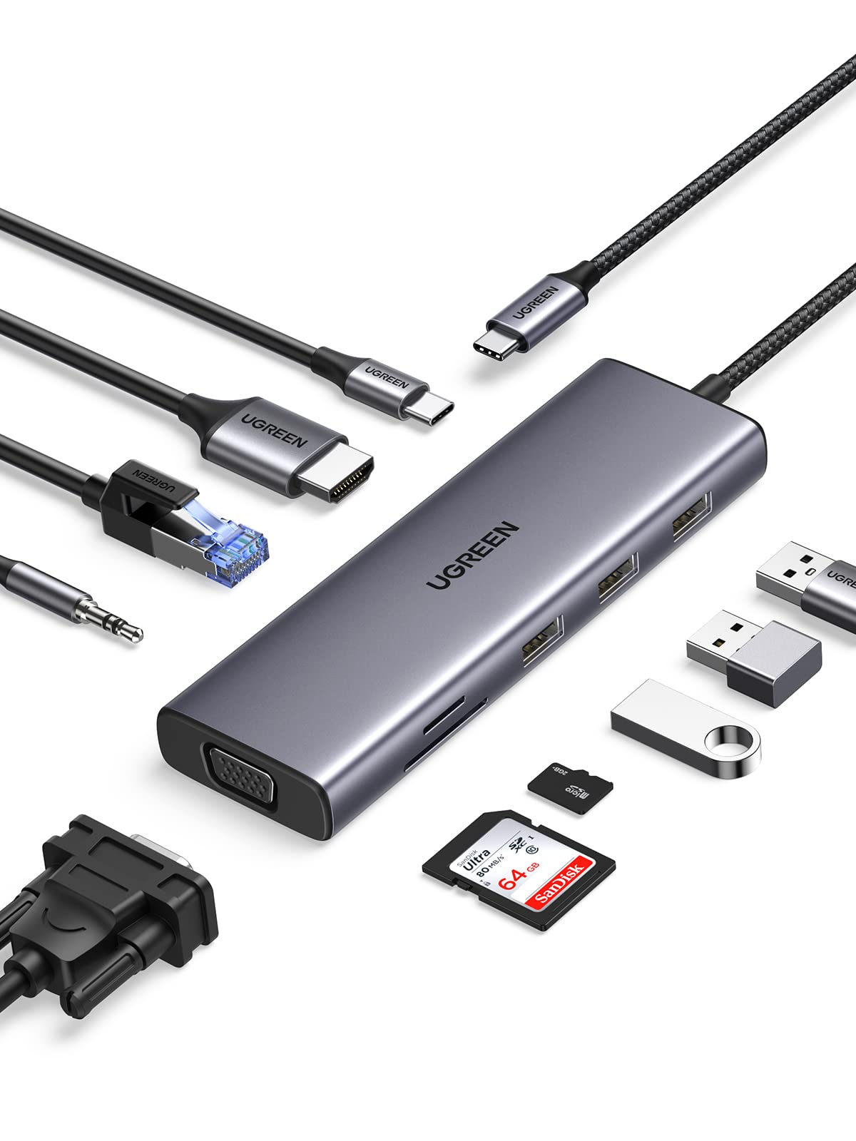 Ugreen 10-in-1 USB-C Hub UG-45380 with Dual 4K HDMI, USB 3.2, Gigabit Ethernet, SD/TF, and 100W Power Delivery