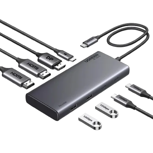 GREEN 8-in-1 USB-C Hub with dual 4K HDMI, DisplayPort, USB 3.2 ports, and 100W PD charging – Model UG-35625