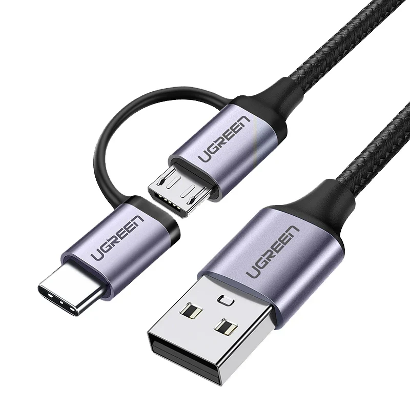 UGREEN USB‑A to Micro USB + USB Type‑C Cable 1 m Black UG‑30875