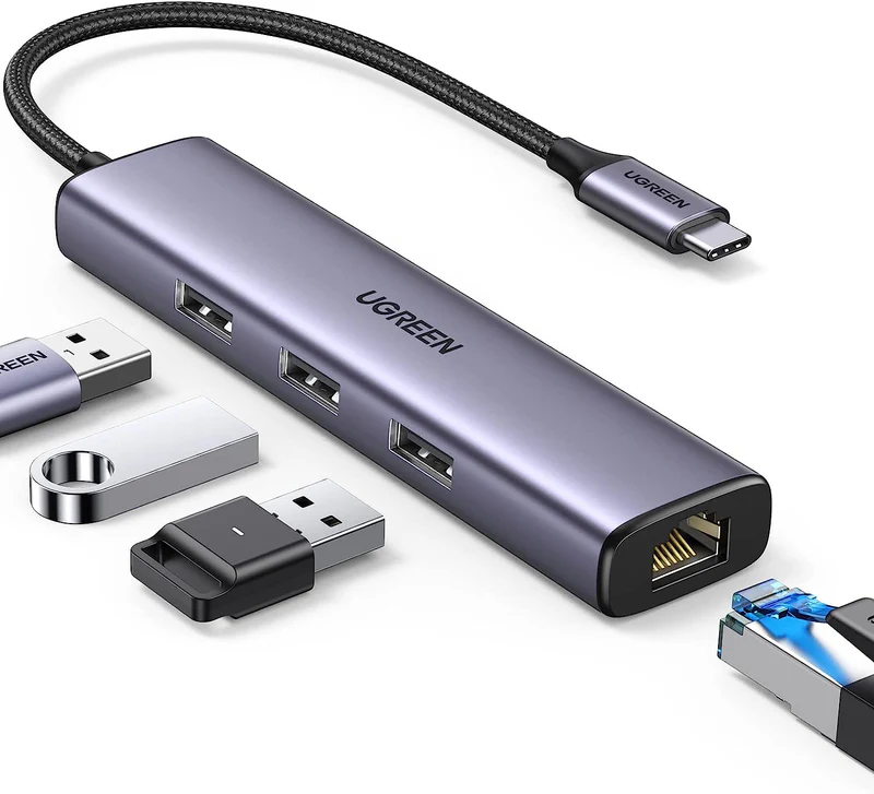 UGREEN USB-C to 3×USB 3.0 Hub + RJ45 Gigabit Ethernet Adapter – UG-60600