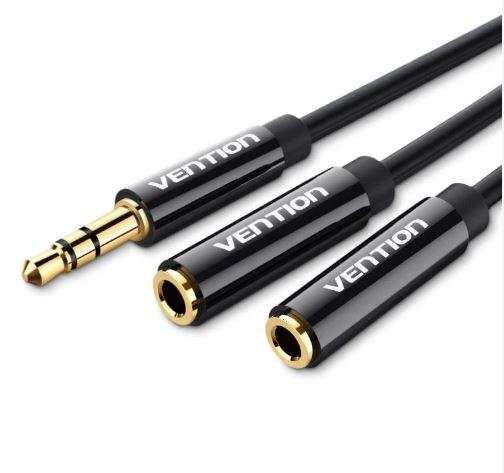 Vention 3.5mm Male to 2 x 3.5mm Female Stereo Splitter Cable 0.3M Black ABS Type - VEN-BBSBY