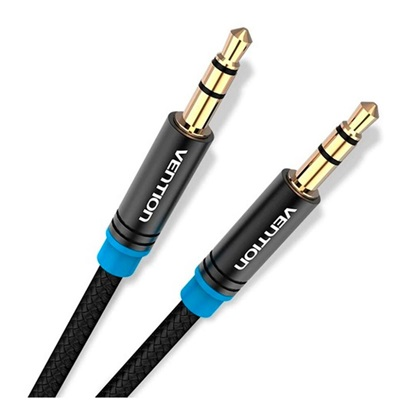 Vention Cotton Braided 3.5mm Male to Male Audio Cable 1.5M Black Metal Type - VEN-P350AC150-B-M