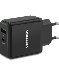 Vention Two‑Port USB (A + C) Wall Charger (18W/20W) UK Plug Black - VEN QC67‑UK‑B