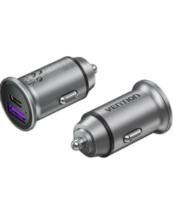 Vention Two‑Port USB A+C (30W + 30W) Car Charger Gray Mini Style Aluminium Alloy Type - VEN FFFH0