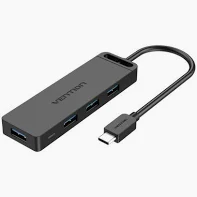 Vention Type-C to 4-Port USB 3.0 Hub with Power Supply 0.15M Black ABS VEN TGKBB