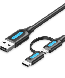 Vention USB 2.0 A Male to 2-in-1 Micro-B & USB-C Male Cable 1.5M Black PVC Type - VEN CQDBG