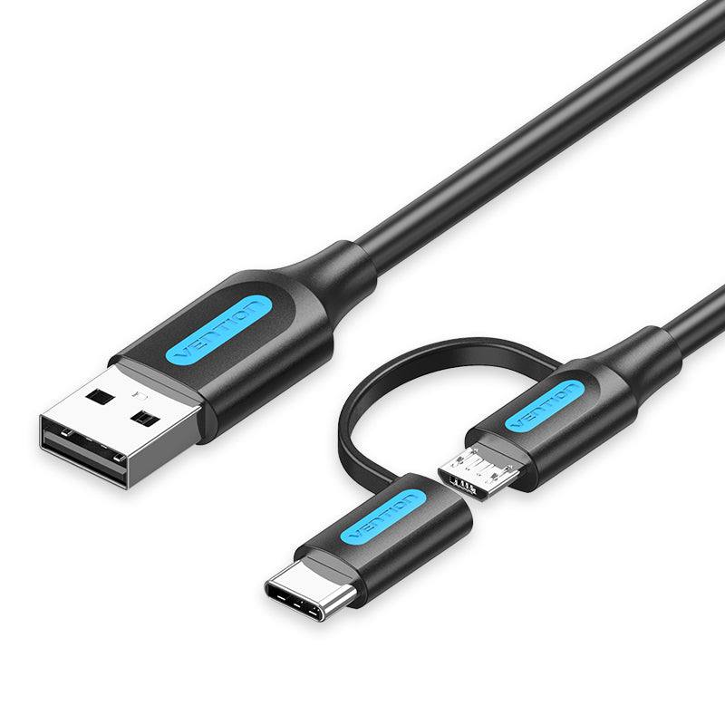 Vention USB 2.0 A Male to 2‑in‑1 Micro‑B & USB‑C Male Magnetic Cable 1M Gray - VEN CQMHF
