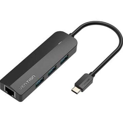 Vention USB-C Hub 3×USB 3.0, RJ45, Micro-B 0.15M Black ABS VEN TGPBB