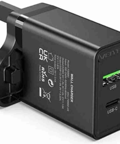 Vention Two-Port USB (A+A) Wall Charger (18W-18W) UK Plug Black