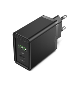 Vention Two-Port USB (A+C) Wall Charger (18W-20W) UK Plug Black